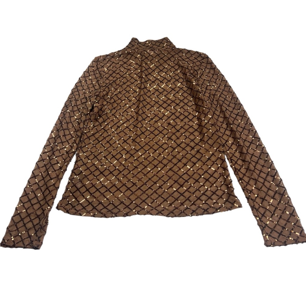 Anthropologie PILCRO Bronze Sequin Mesh Long Sleeve Turtleneck Top Medium NWT - Picture 13 of 16